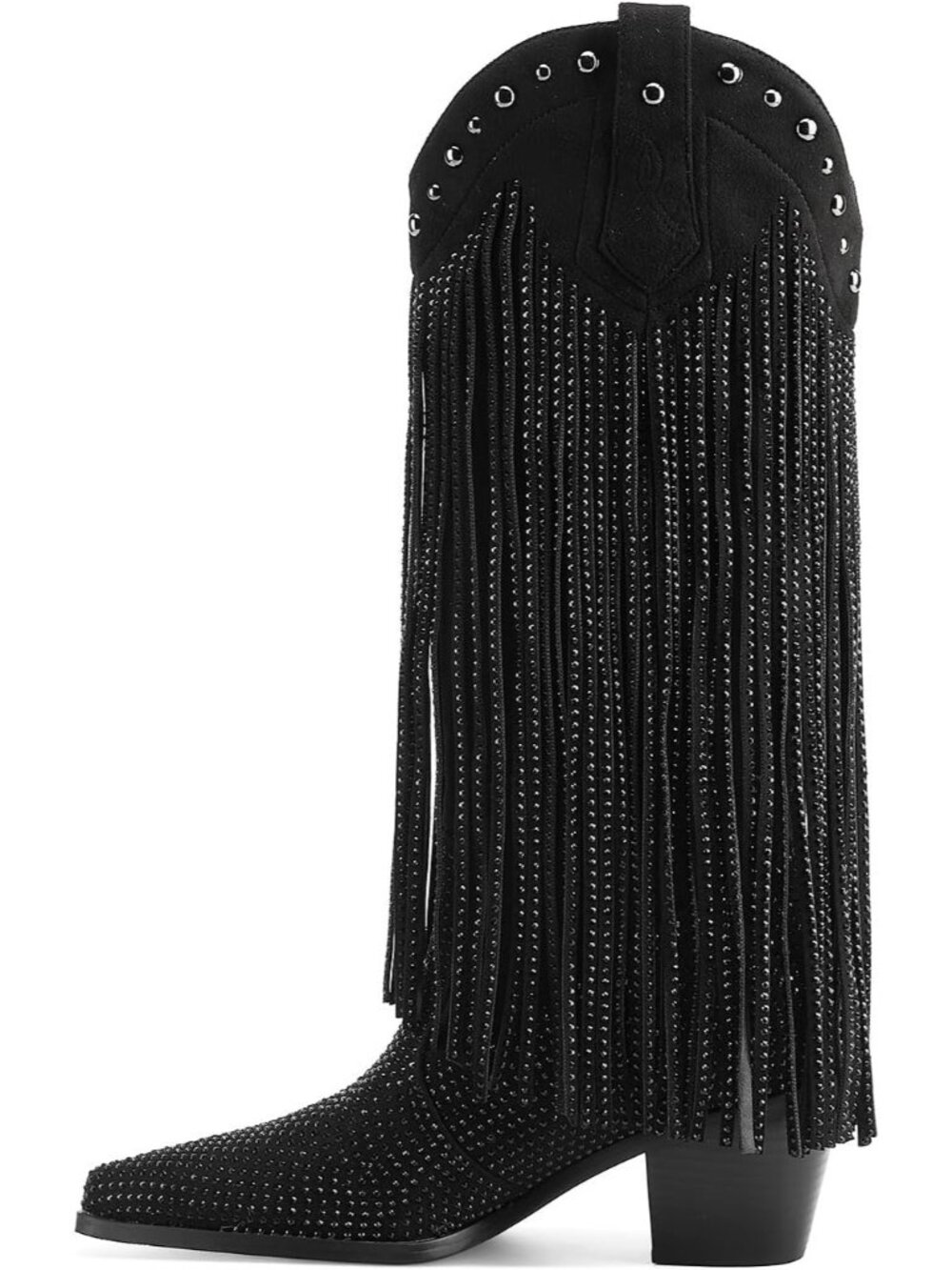 Women's Black Faux Leather Pull-On Cowgirl Cowboy Pointed Toe Heel Boot